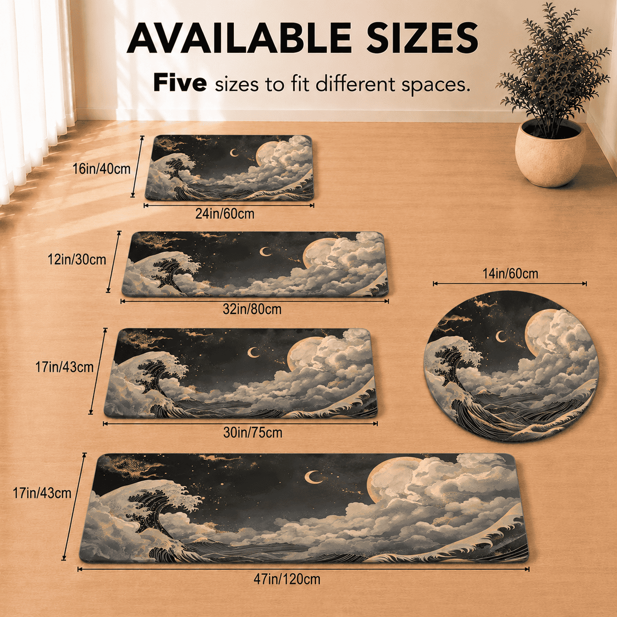 Japandi Bath Rug Moon & Stars Quick Dry Super Absorbent Non Slip