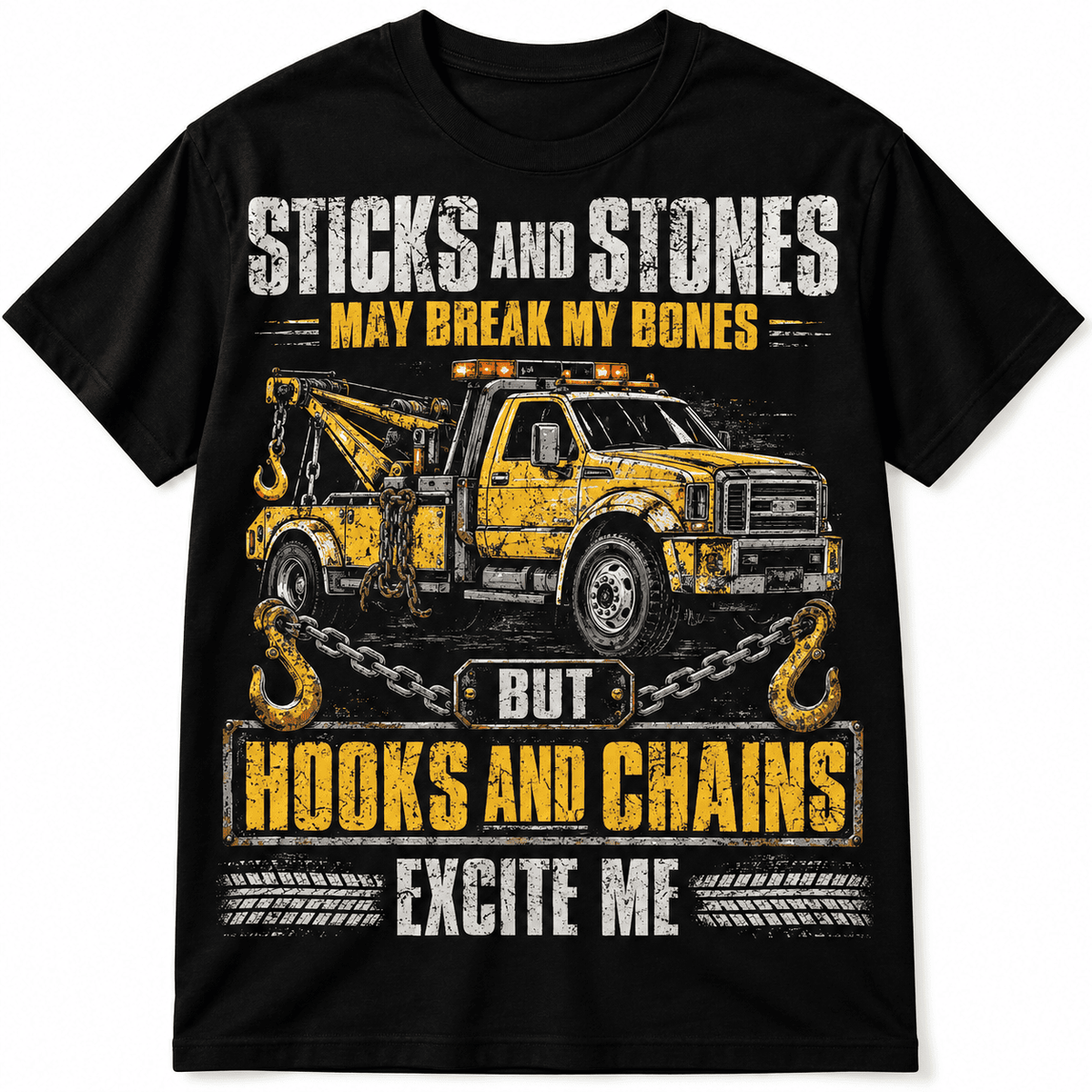 Hooks and Chains Excite Me Tow Truck Driver Funny Graphic Men's T-Shirt