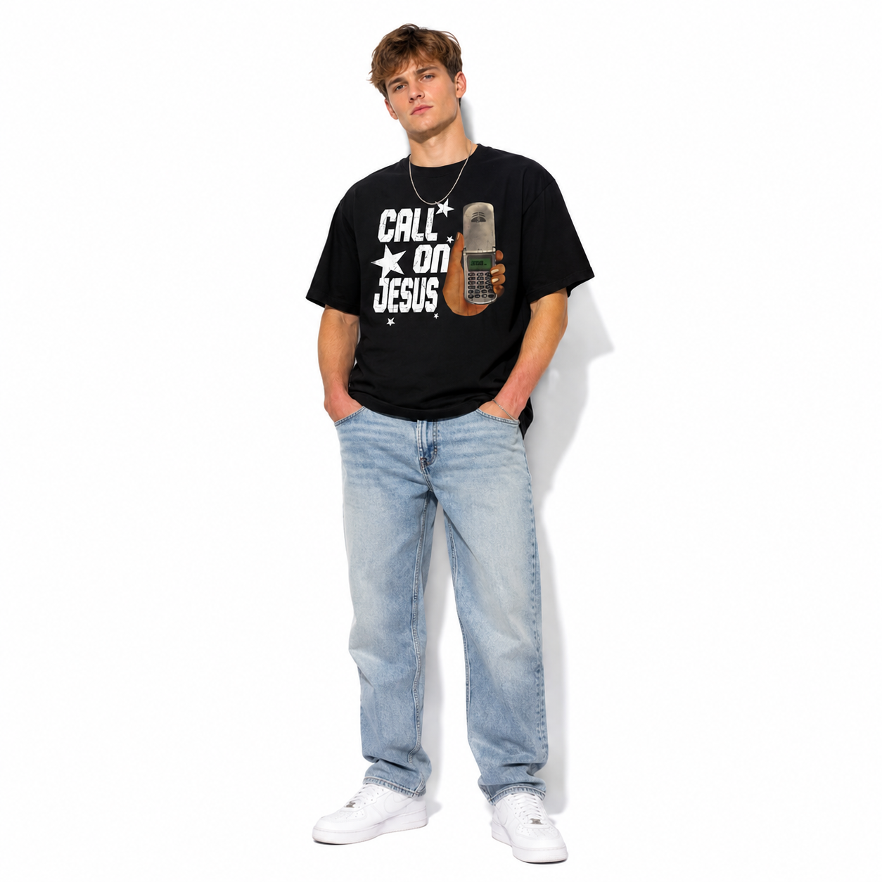 Call on Jesus Vintage Christian Faith Graphic T-Shirt Men's Religious Tee