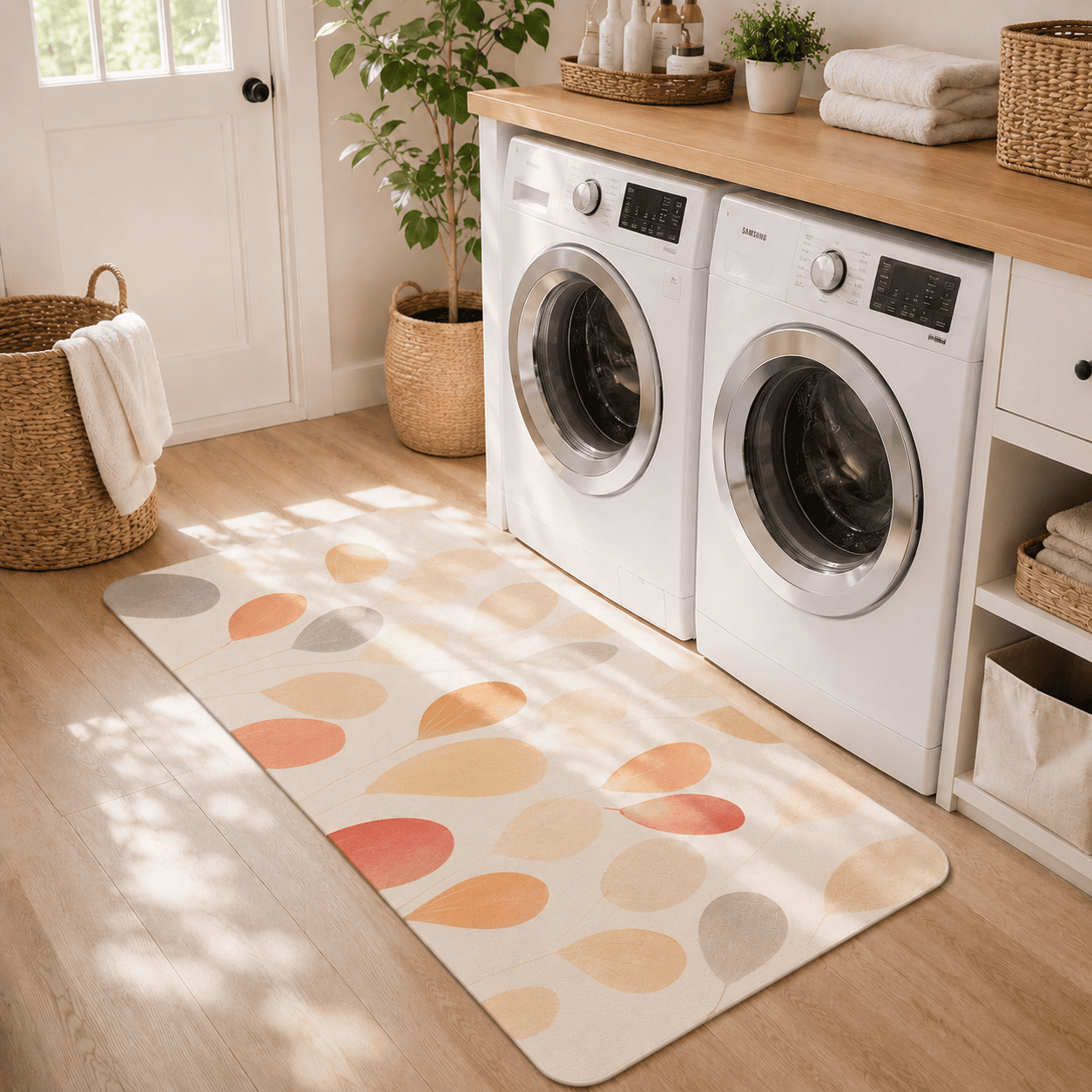 Boho Fall Leaves Entryway Mat Quick Dry Super Absorbent Non Slip Autumn Decor