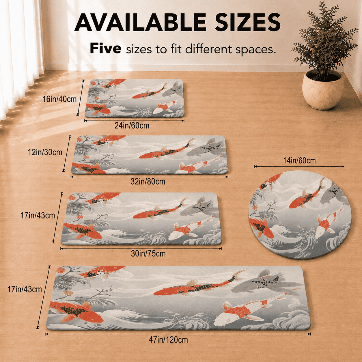 Koi Fish Bath Rug Quick Dry Super Absorbent Non Slip Asian Inspired Decor