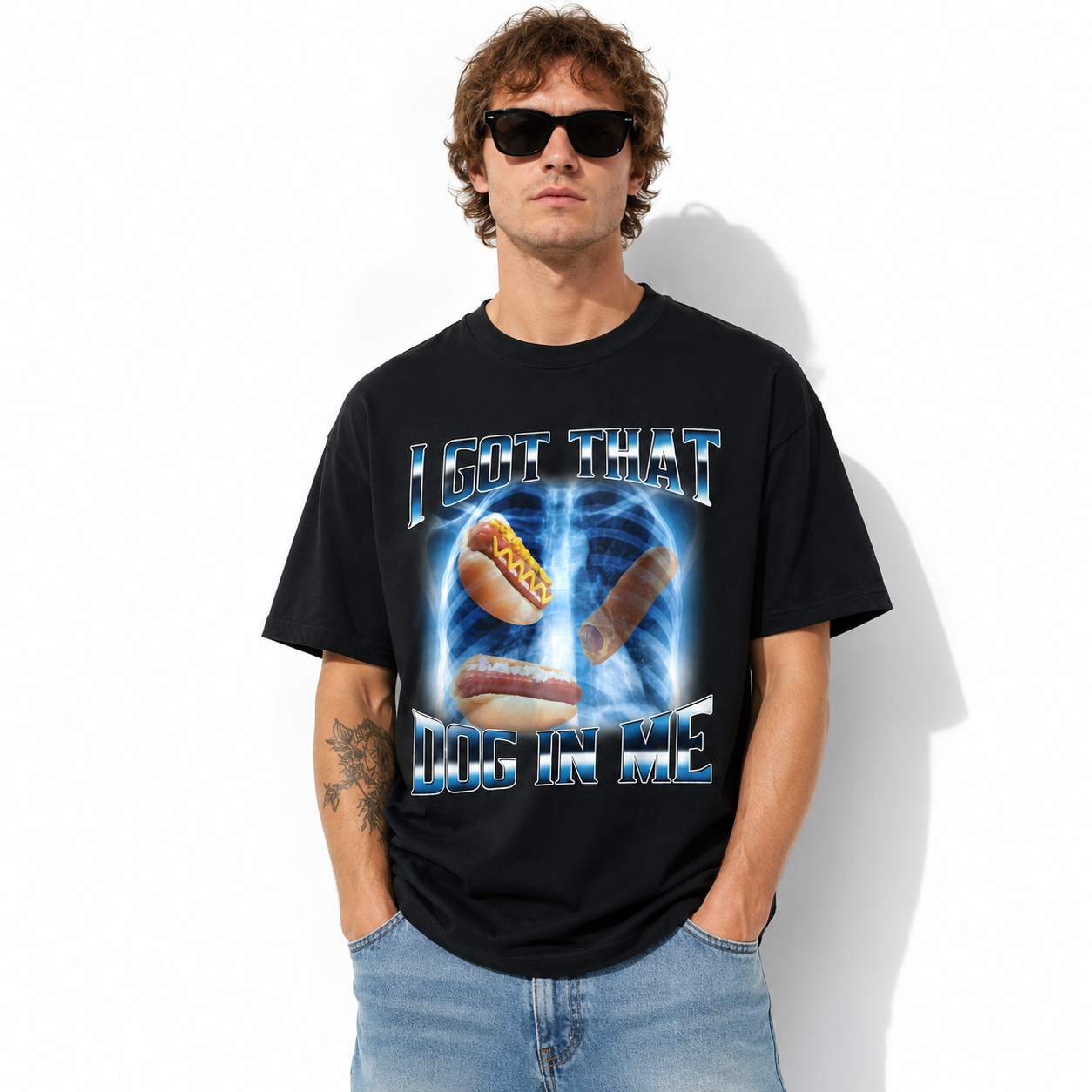 Funny I Got That Dog In Me X-Ray Hot Dog Meme Graphic T-Shirt for Men