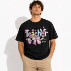 Cute Teacher Graphic T-Shirt Pastel Bow School Tee for Men
