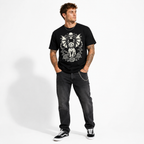 Gothic Bat Wing Cat Skull Roses Halloween Dark Art Graphic Men's T-Shirt