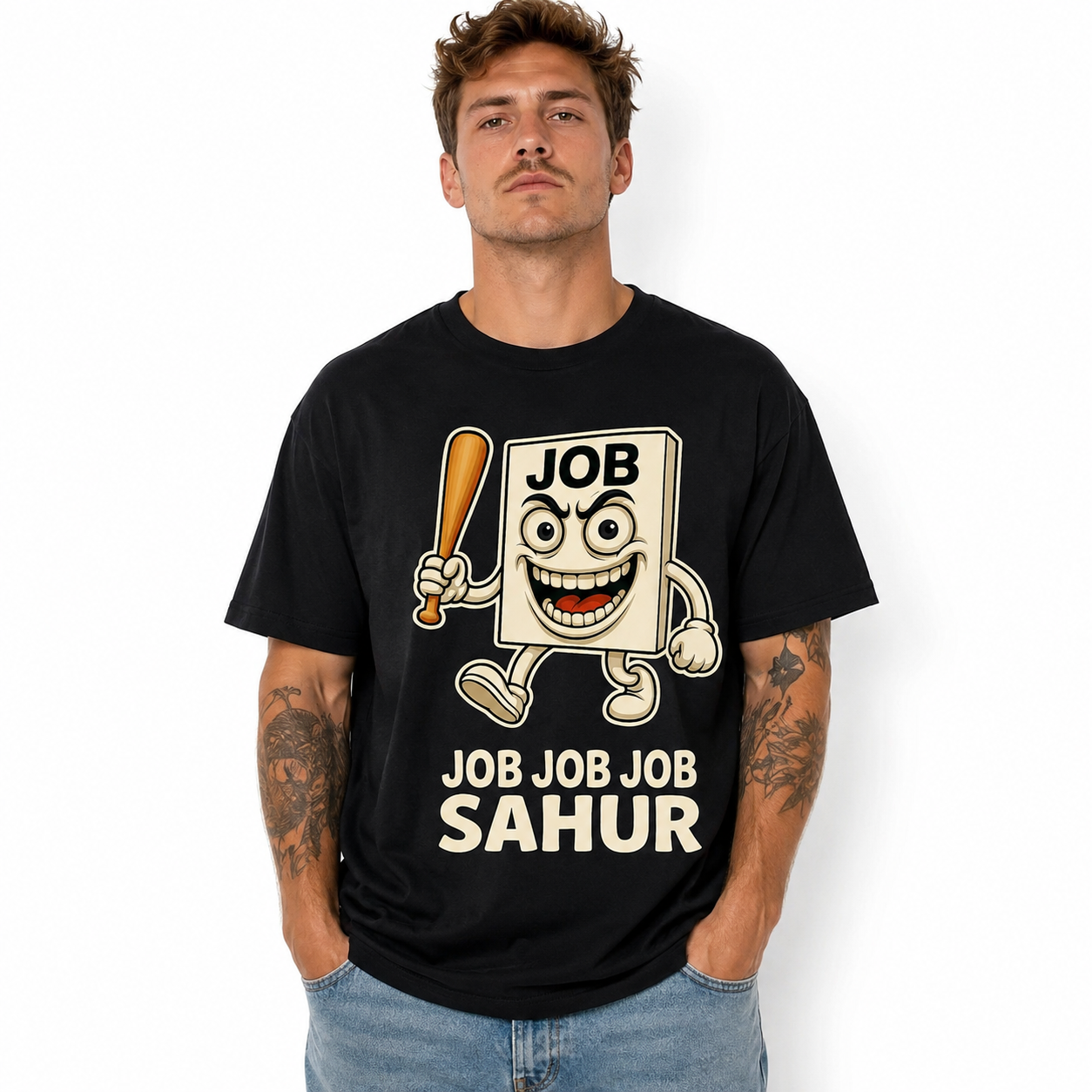 Funny Job Job Job Sahur Tung Sahur Brain Meme Graphic T-Shirt for Men