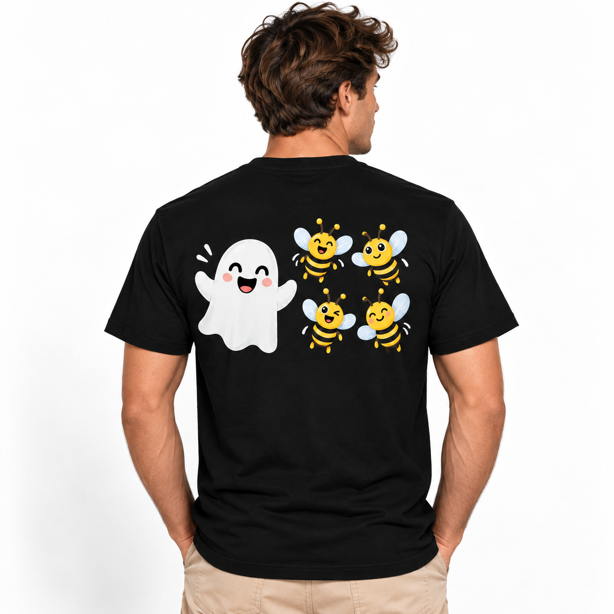 Boo Bees Funny Ghost Bee Rebus Wordplay Graphic Men's T-Shirt