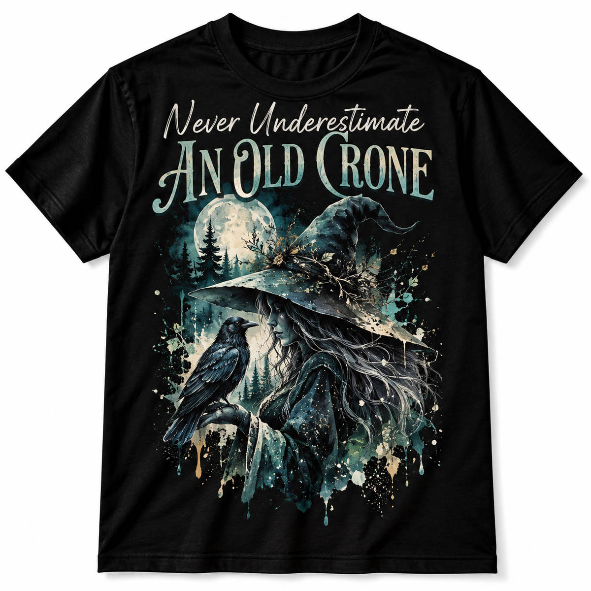 Never Underestimate an Old Crone Witch Raven Men's Graphic T-Shirt