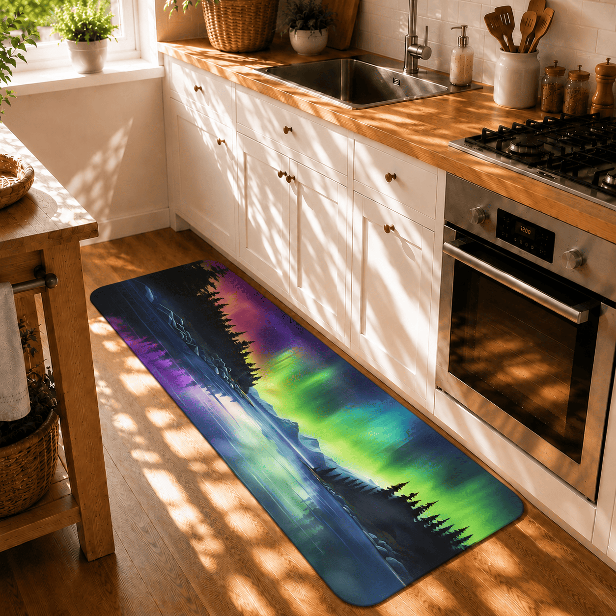 Northern Lights Mountain Lake Door Mat Quick Dry Super Absorbent Non Slip