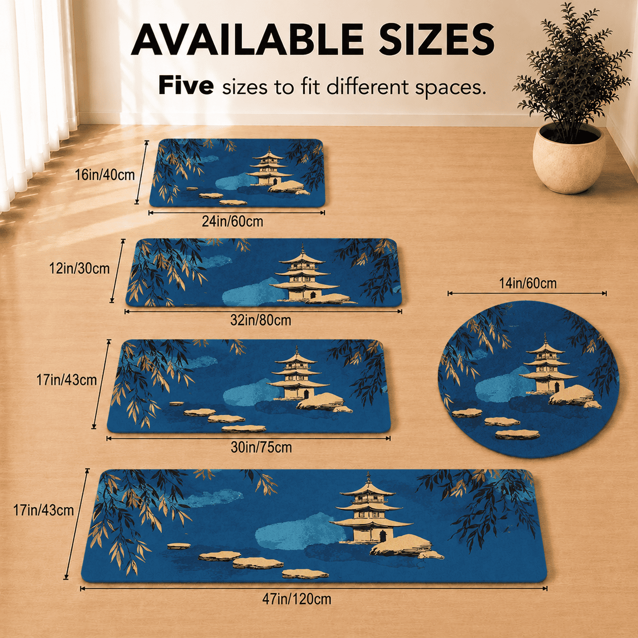Japanese Pagoda Entryway Mat Quick Dry Super Absorbent Non Slip Zen Lakeside