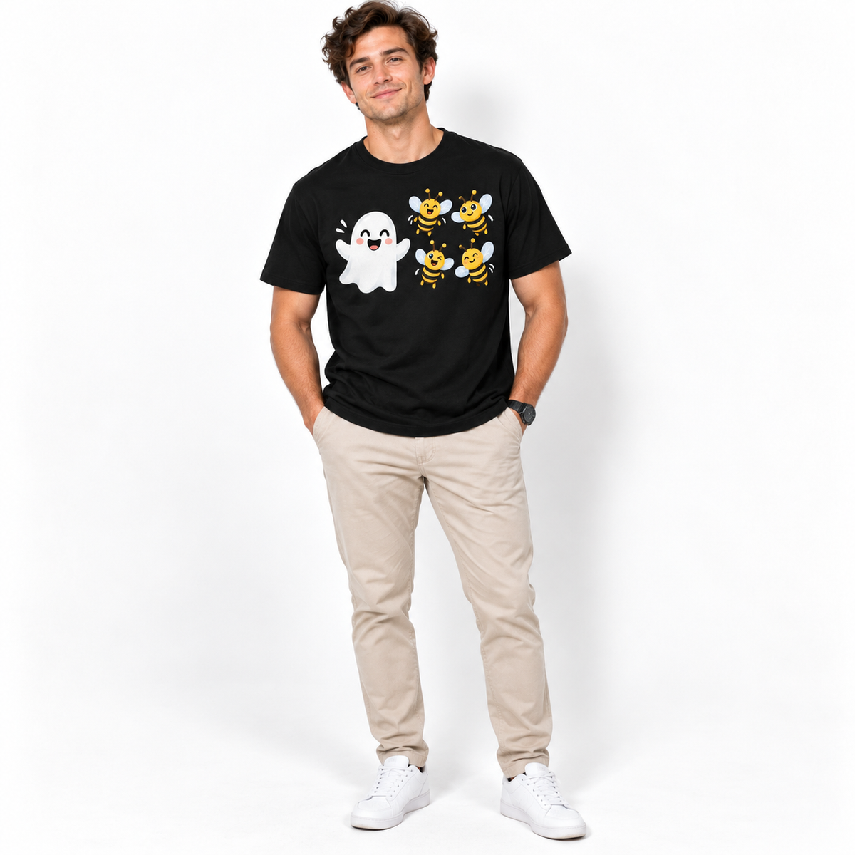 Boo Bees Funny Ghost Bee Rebus Wordplay Graphic Men's T-Shirt