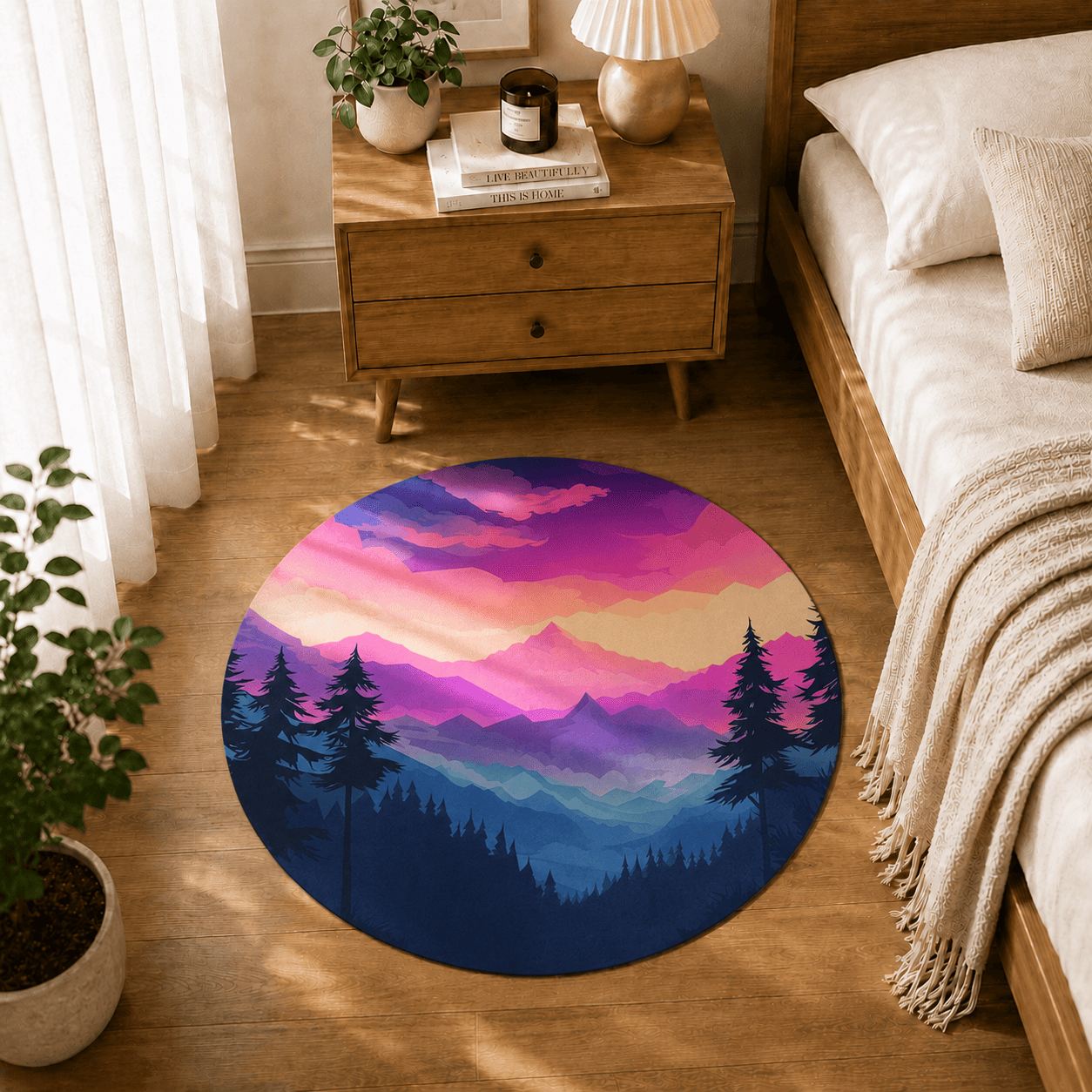 Mountain Sunset Laundry Room Mat Quick Dry Super Absorbent Non Slip Nature Decor