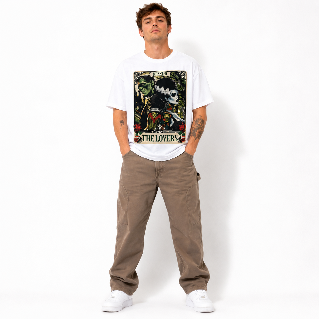 Men's Gothic Monster Lovers Graphic T-Shirt Vintage Horror Tee