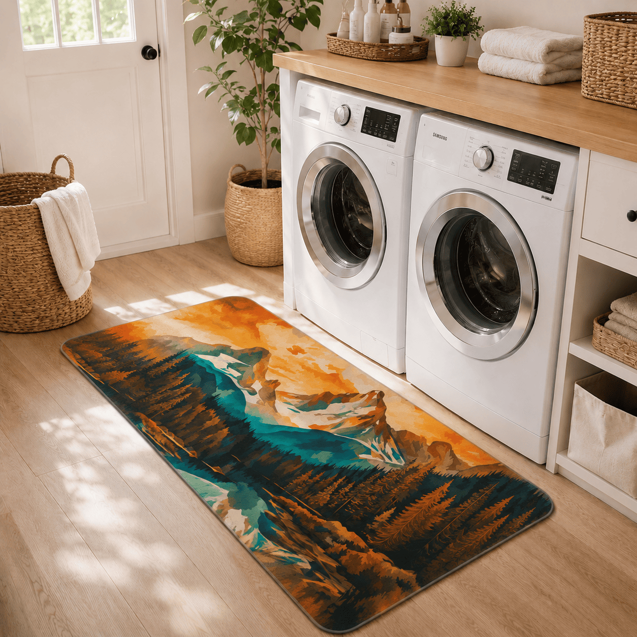 Mountain Sunset Door Mat Quick Dry Super Absorbent Non Slip Scenic Landscape
