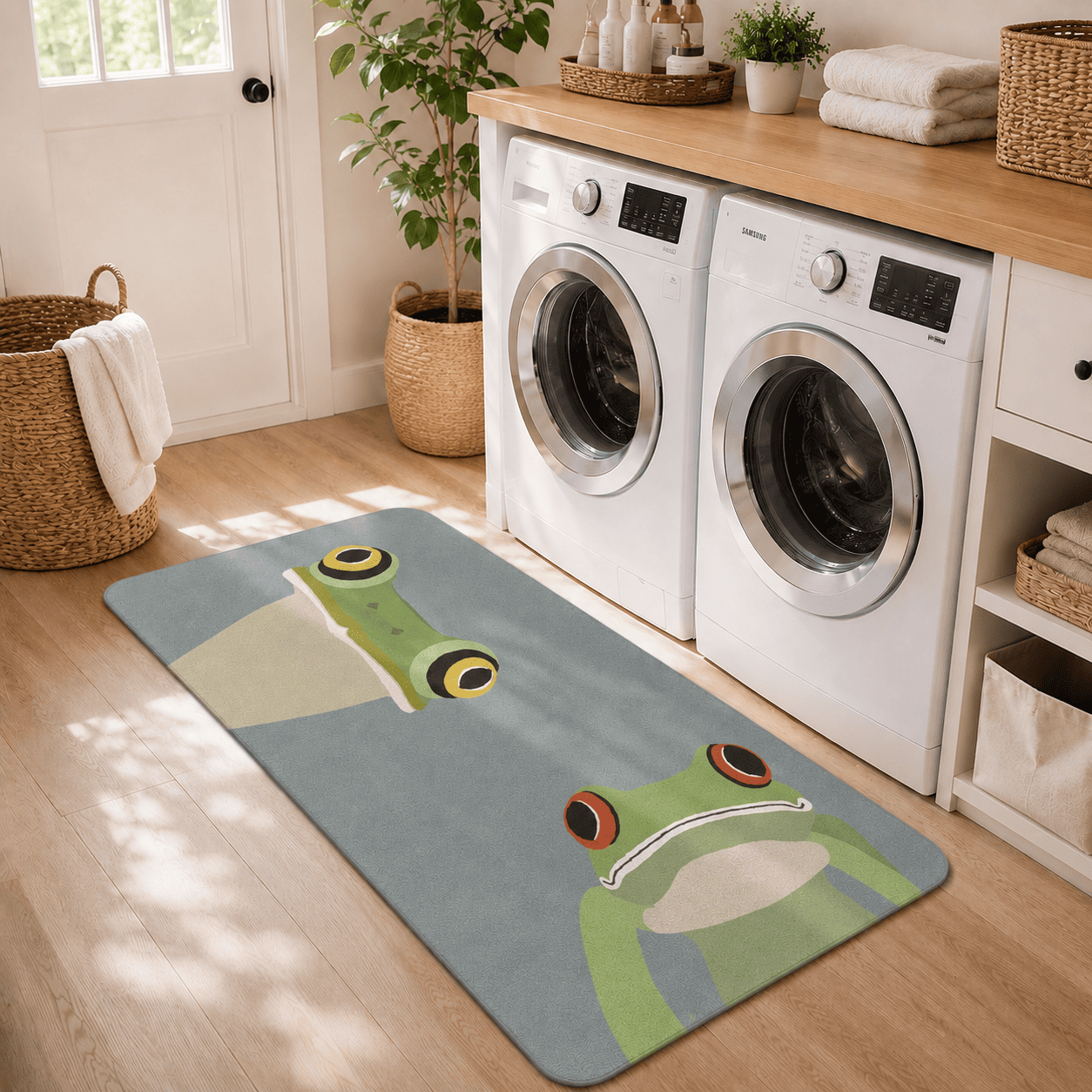 Funny Frogs Door Mat Quick Dry Super Absorbent Non Slip Whimsical Animal Decor