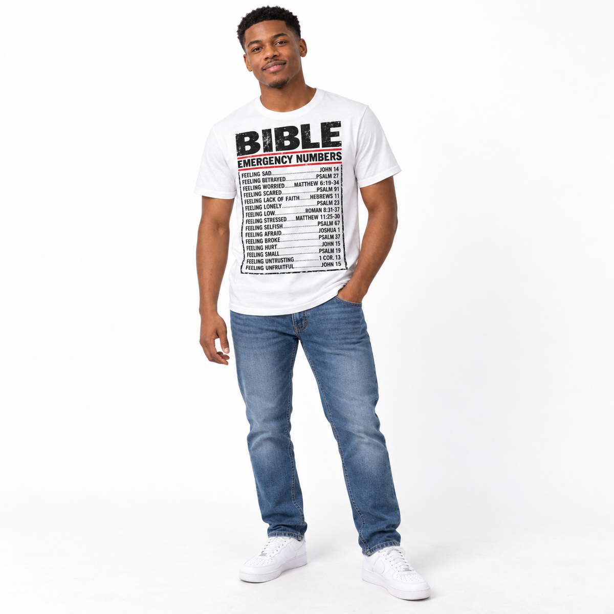 Bible Emergency Numbers Christian Faith Scripture Men's Graphic T-Shirt