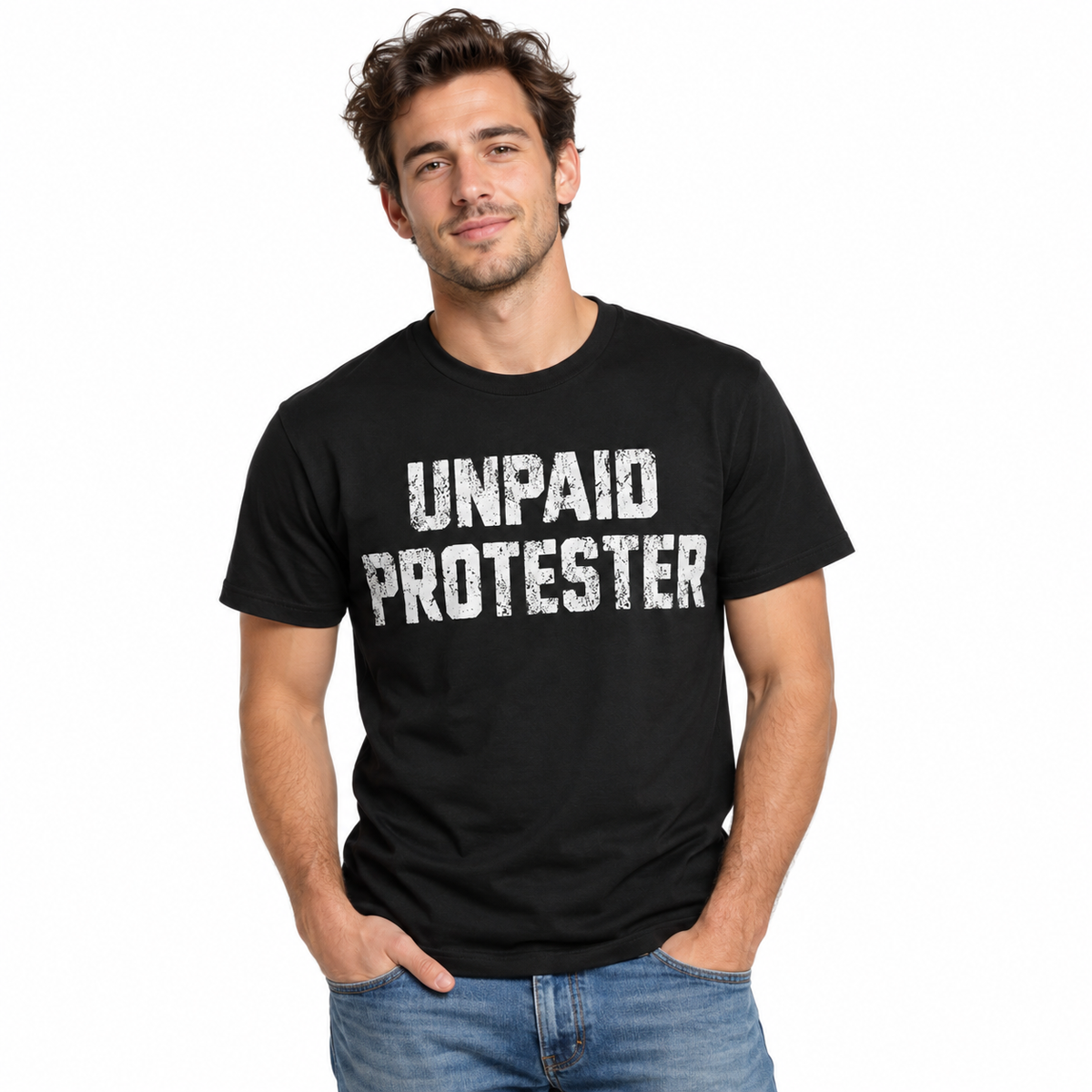 Unpaid Protester Bold Political Protest Slogan Graphic Men's T-Shirt