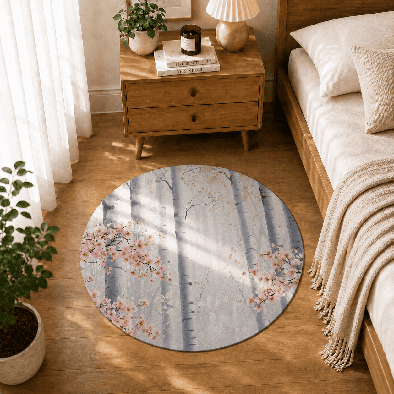 Cherry Blossom Floor Mat Quick Dry Super Absorbent Non Slip Sakura Decor