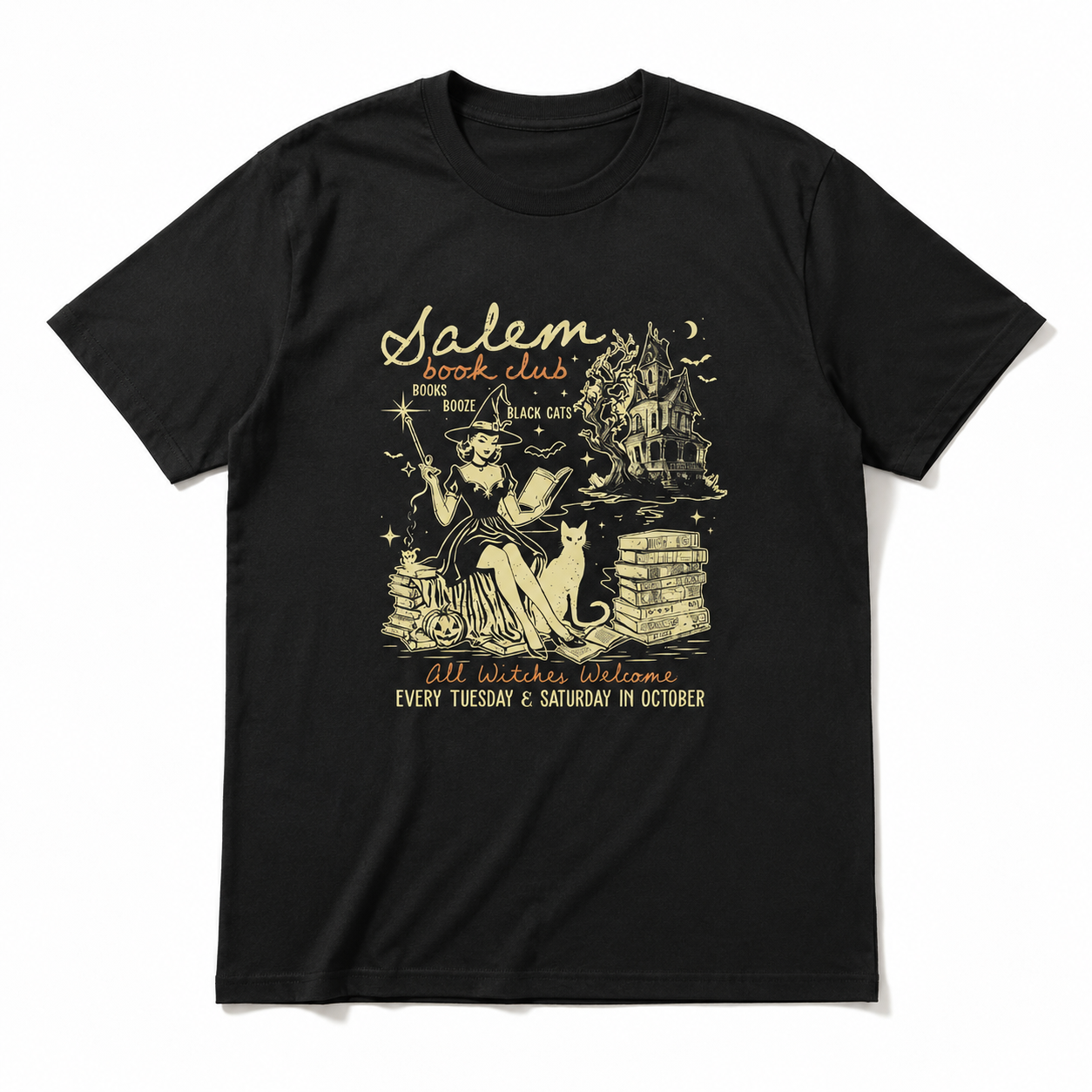 Salem Book Club Witch Black Cat Spooky Halloween Book Lover Men's T-Shirt