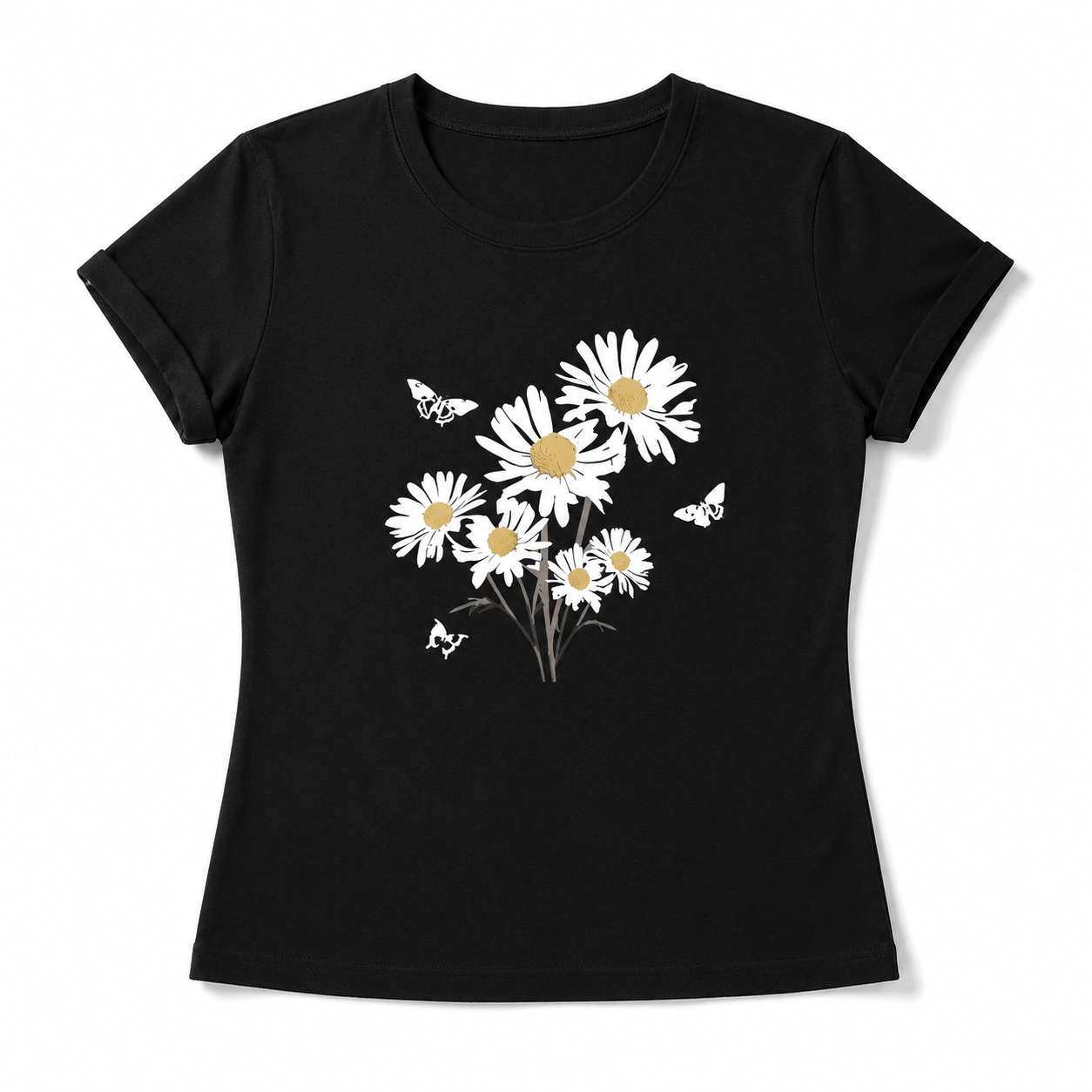 Women Daisy Floral Graphic T-Shirt Summer Flower Casual Crew Neck Tee Top