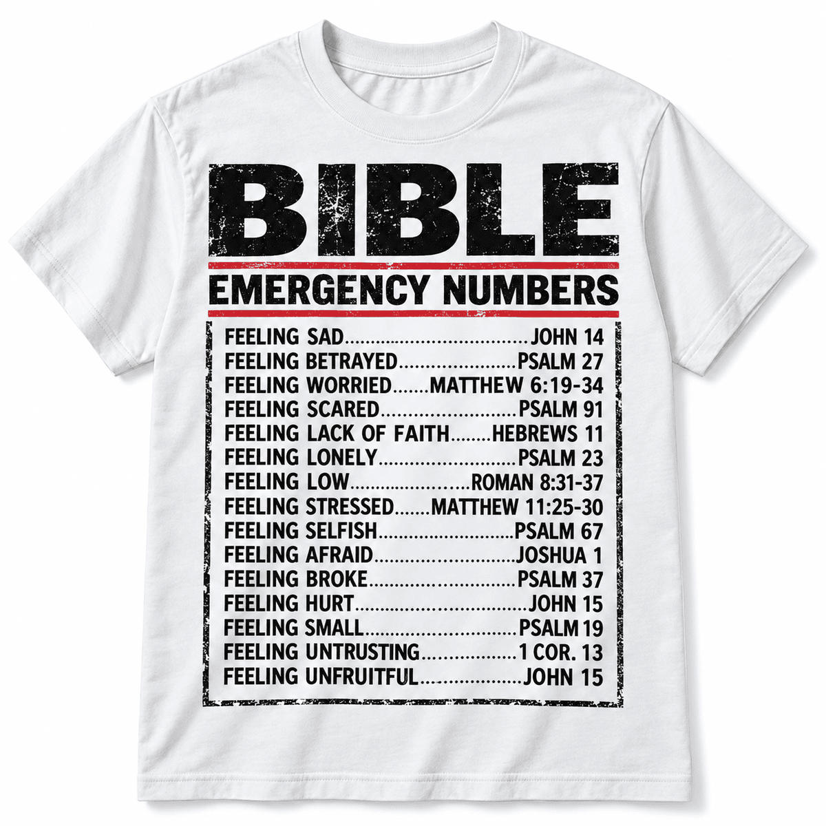 Bible Emergency Numbers Christian Faith Scripture Men's Graphic T-Shirt