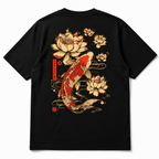 Men'S Casual Short-Sleeve T-Shirt Featuring a Koi Fish And Lotus Flower Print