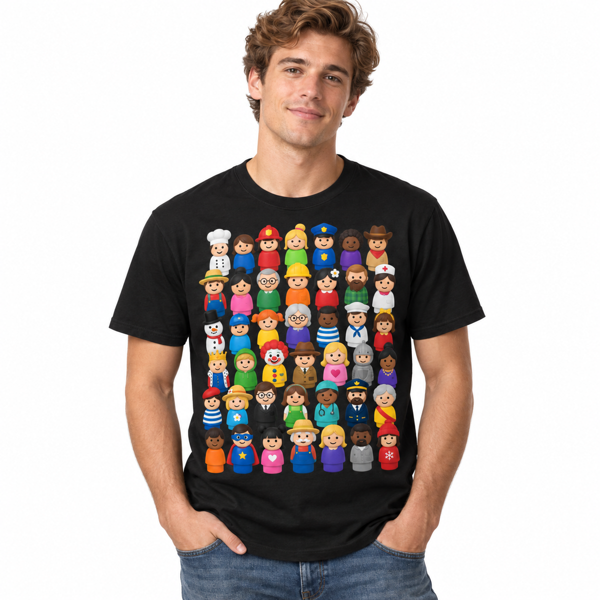 Community Helpers Cute Jobs Characters Funny Graphic Men's T-Shirt