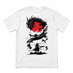 Japanese Dragon Samurai Graphic T-Shirt Red Sun Warrior Streetwear Tee