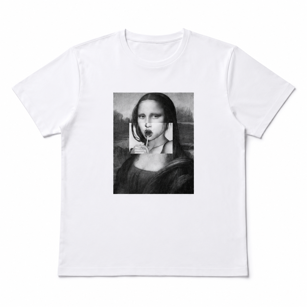 Mona Lisa Bubble Gum Graphic T-Shirt Funny Art Parody Casual Oversized Tee