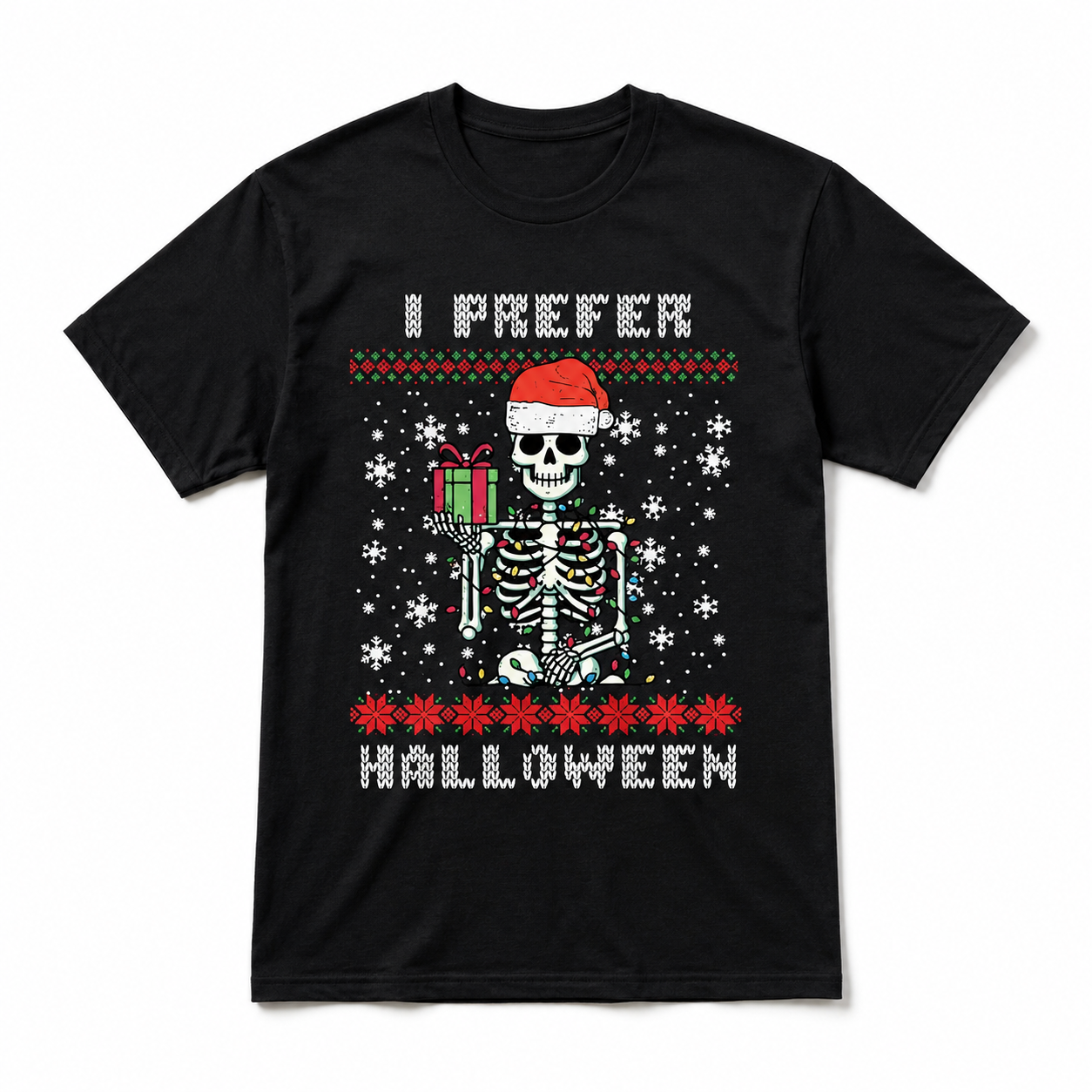 I Prefer Halloween Funny Christmas Skeleton Santa Holiday Graphic Men's T-Shirt