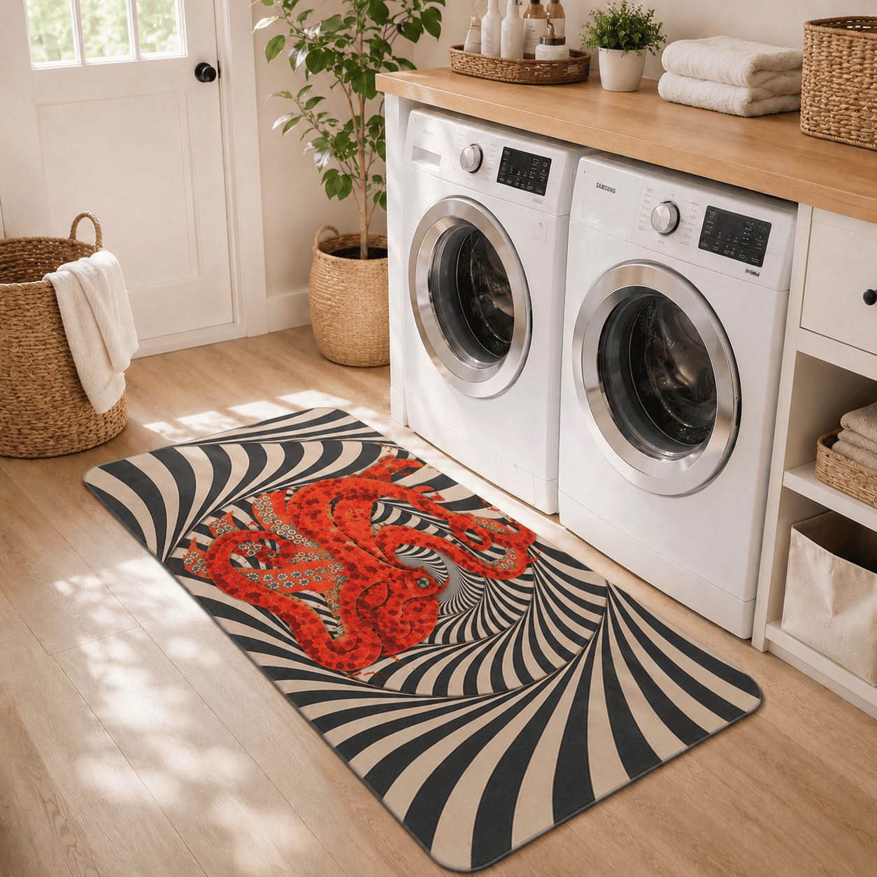 Optical Illusion Octopus Floor Mat Quick Dry Super Absorbent Non Slip Decor