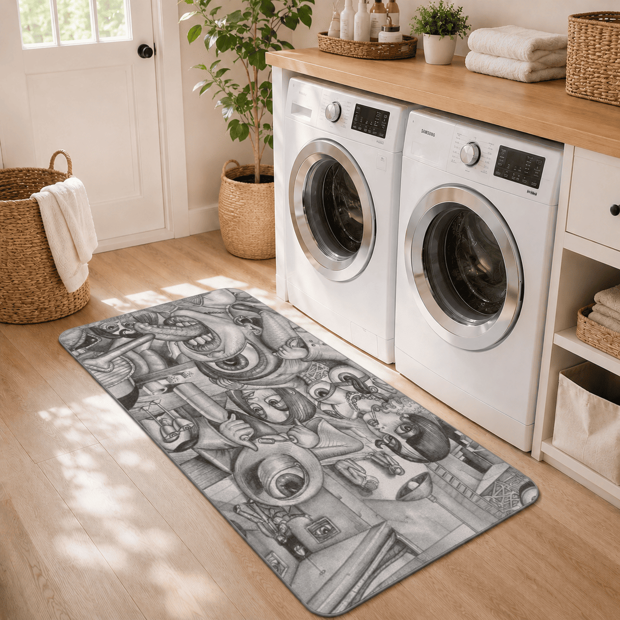 Surreal Abstract Bath Rug Quick Dry Super Absorbent Non Slip Psychedelic Decor