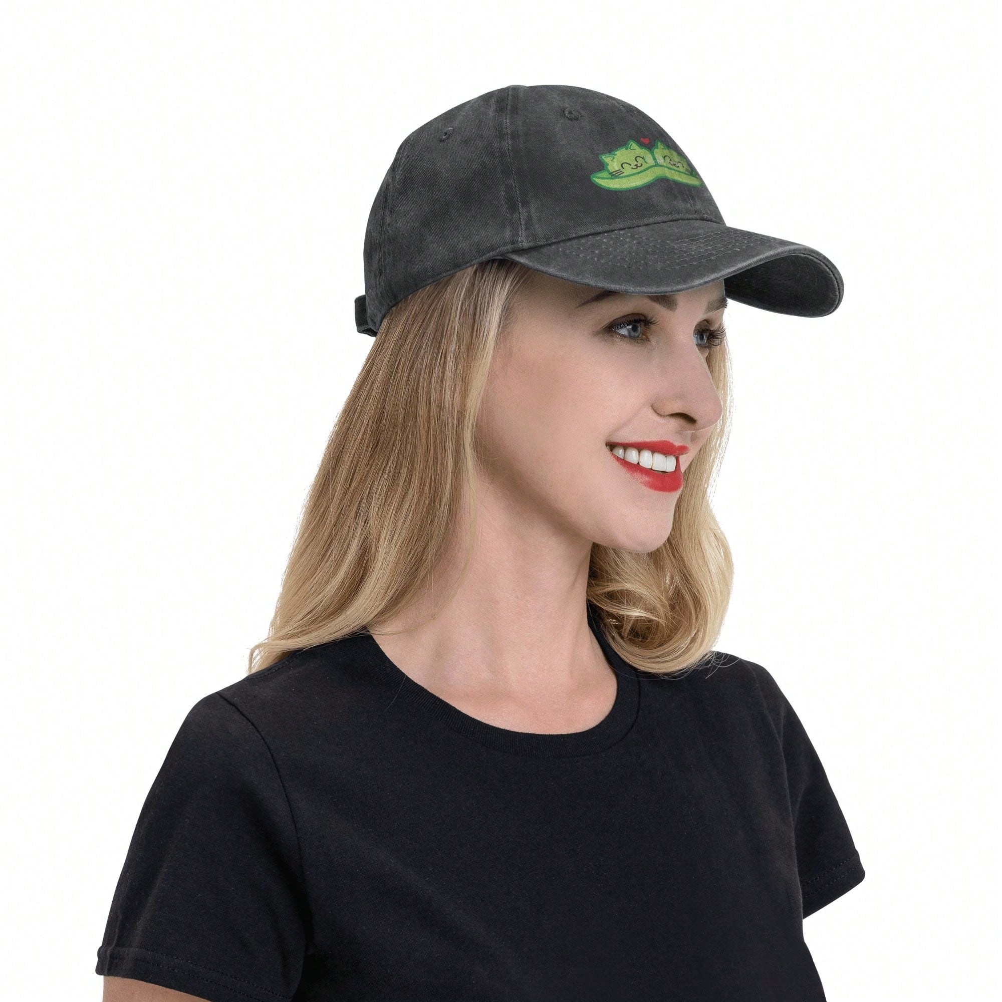 Two (Cat) Peas In A Pod Unisex Vintage Washed Distressed Baseball Cap Twill Adjustable Adult Hat
