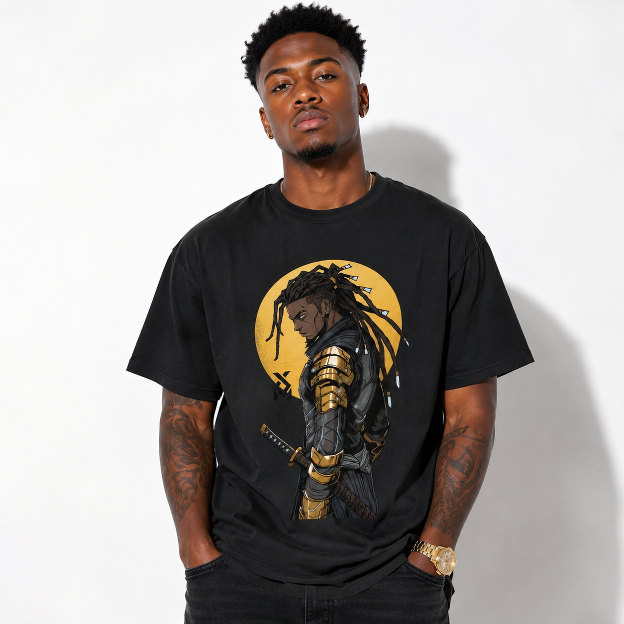 Samurai Sunset Graphic T-Shirt Japanese Warrior Retro Landscape Tee