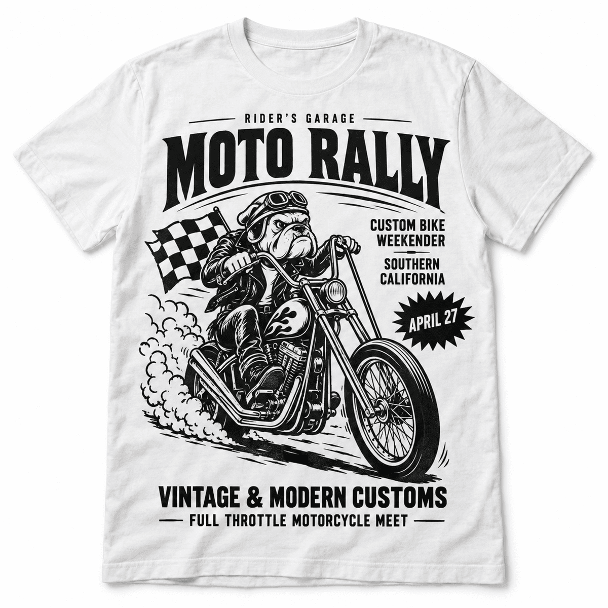 Moto Rally Bulldog Biker Custom Motorcycle Men's Graphic T-Shirt