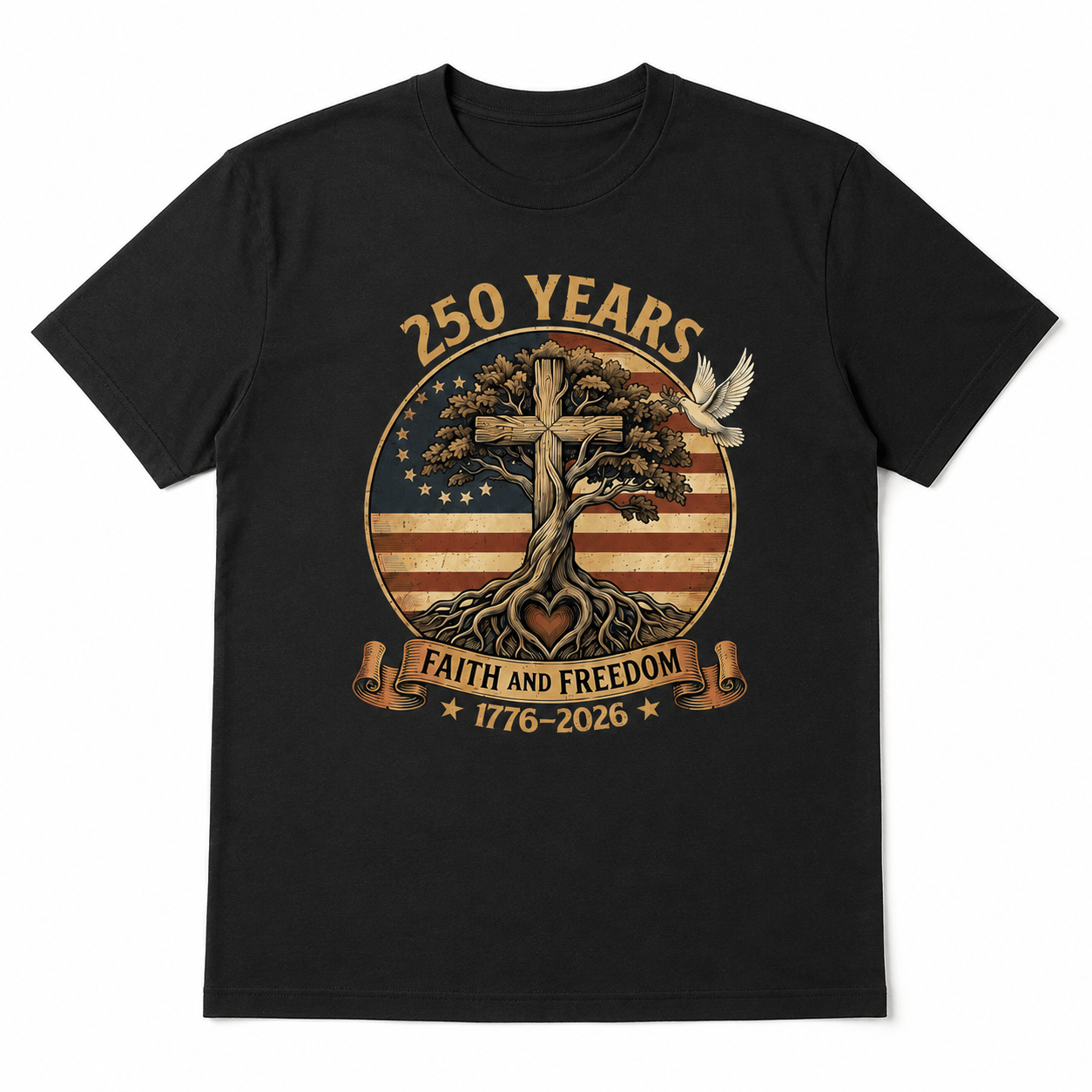USA 250th Anniversary Faith and Freedom T-Shirt Christian Patriotic 1776-2026