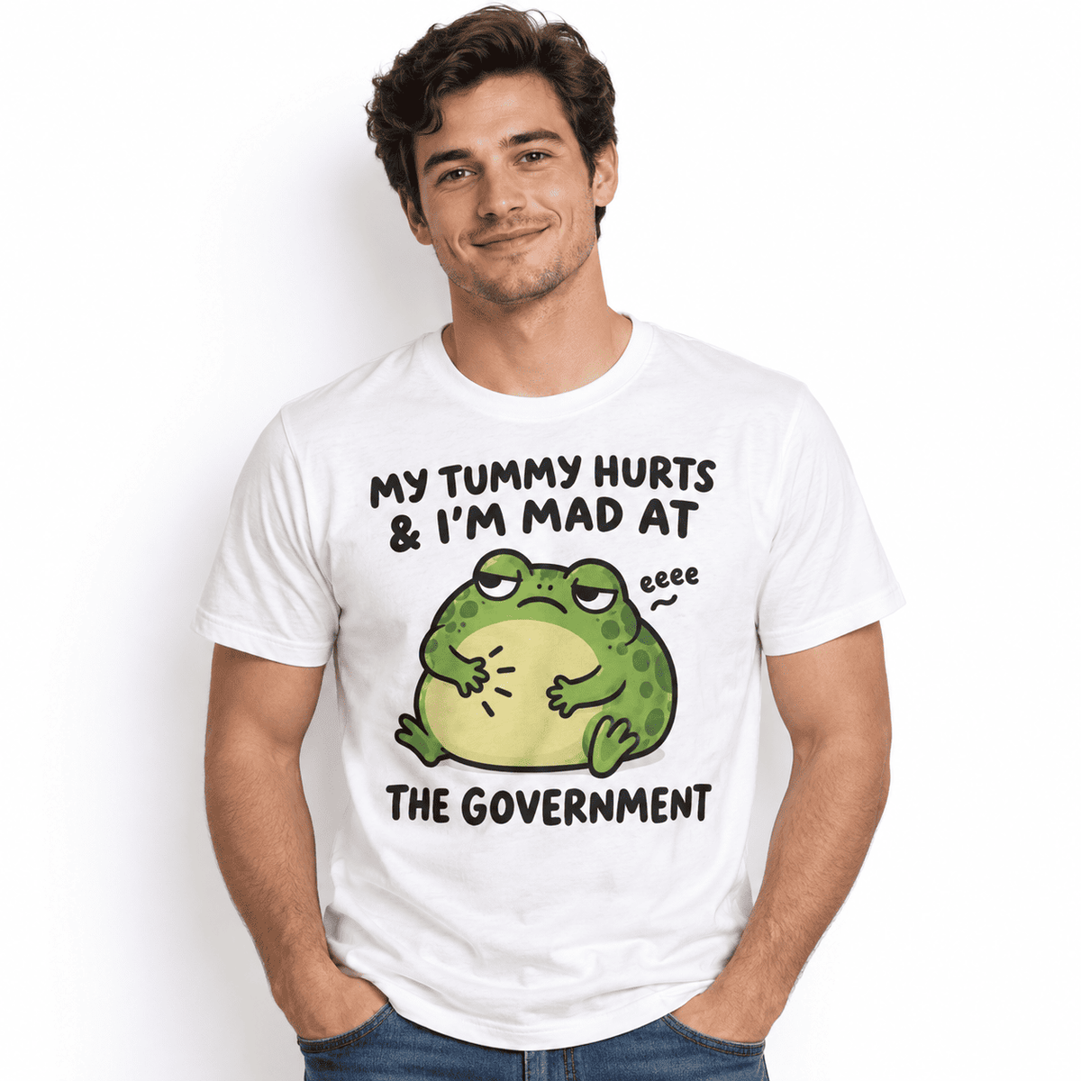 My Tummy Hurts Mad at the Government Funny Frog Men's Graphic T-Shirt