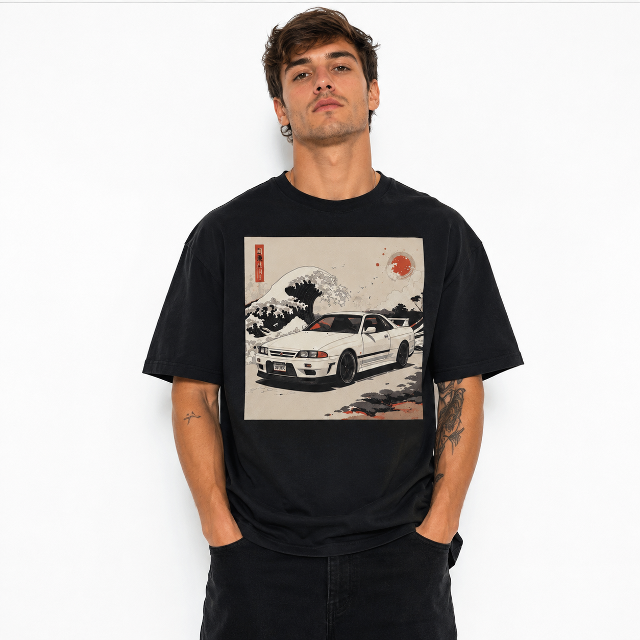 R32 JDM Great Wave Graphic T-Shirt Retro Japanese Racing Car Art Tee