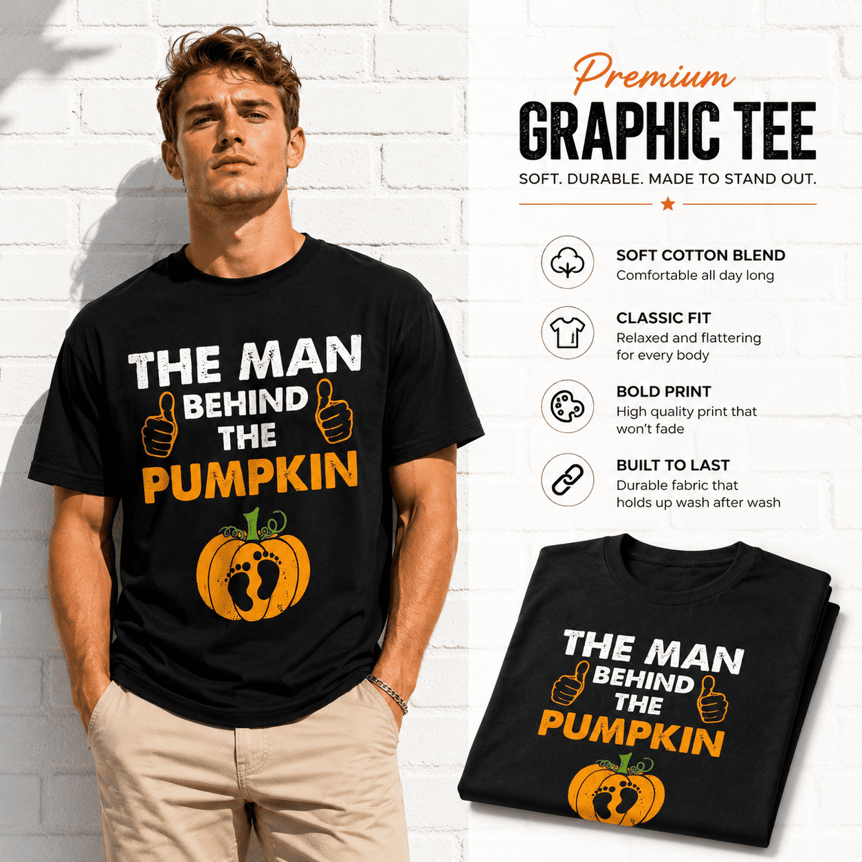 The Man Behind the Pumpkin Funny Dad Pregnancy Halloween Men's T-Shirt