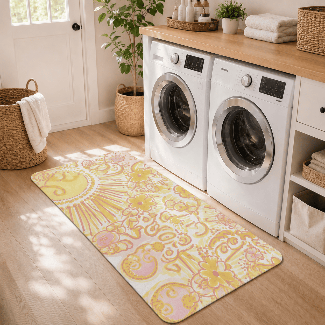 Boho Smile Sun Door Mat Quick Dry Super Absorbent Non Slip Meditation Decor