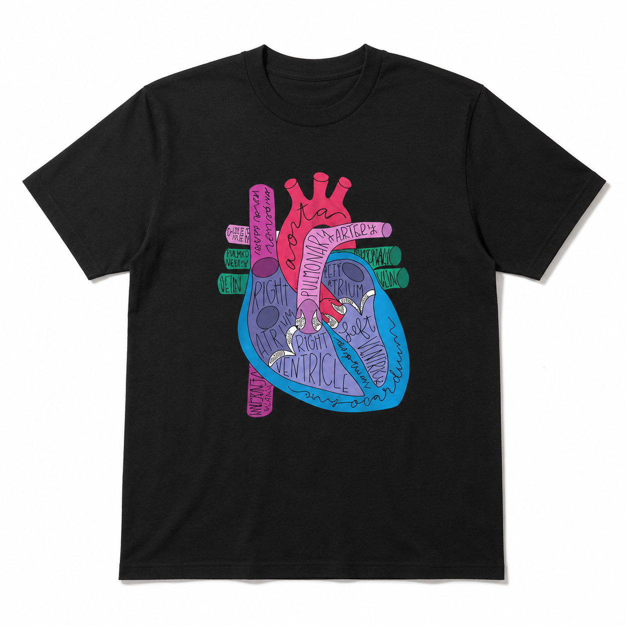 Anatomical Heart Graphic T-Shirt Colorful Medical Anatomy Art Tee for Men