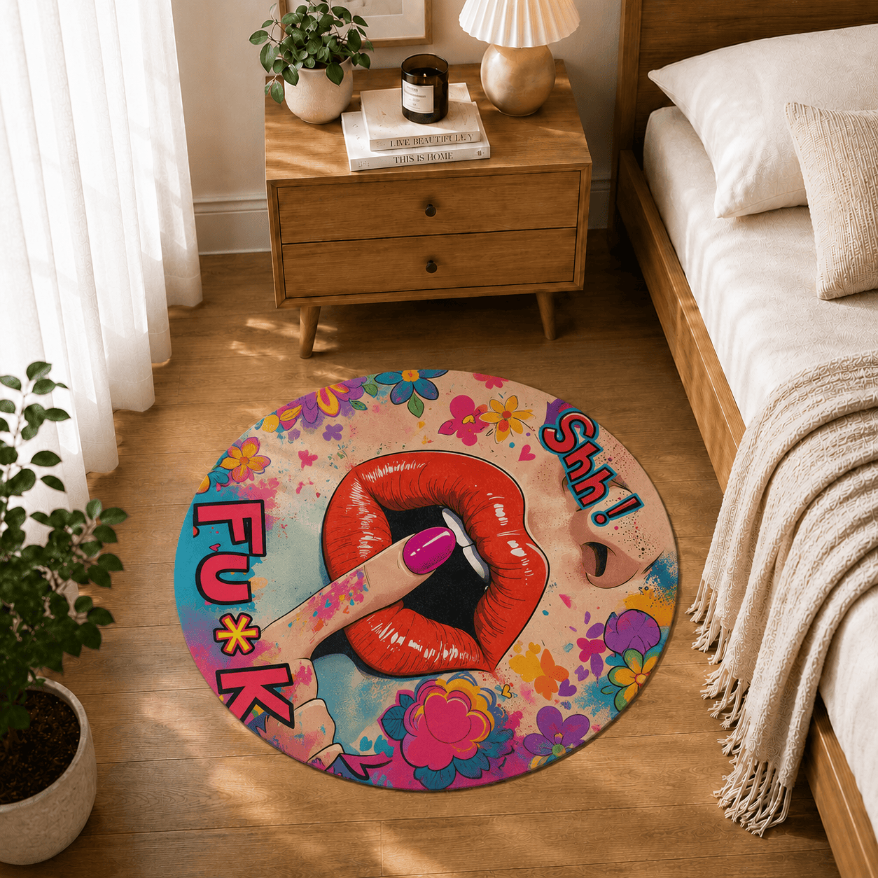 Pop Art Lips Bath Mat Quick Dry Super Absorbent Non Slip Shhh Graphic Decor