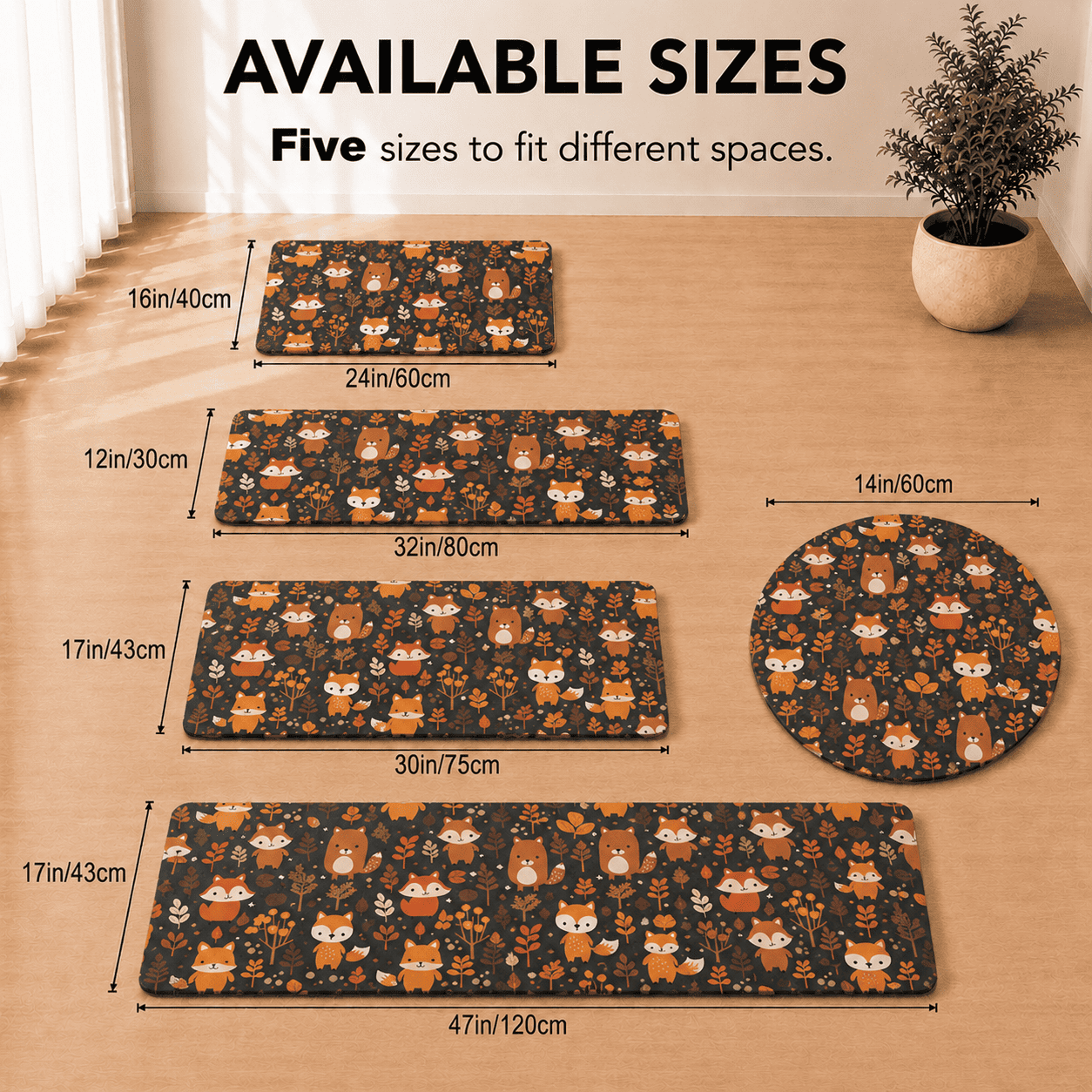 Cartoon Foxes Laundry Room Mat Quick Dry Super Absorbent Non Slip Kawaii Decor