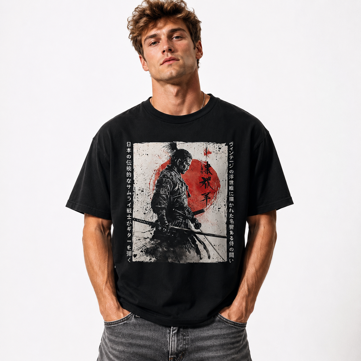 Samurai Warrior Japanese Art T-Shirt Vintage Katana Graphic Streetwear Tee