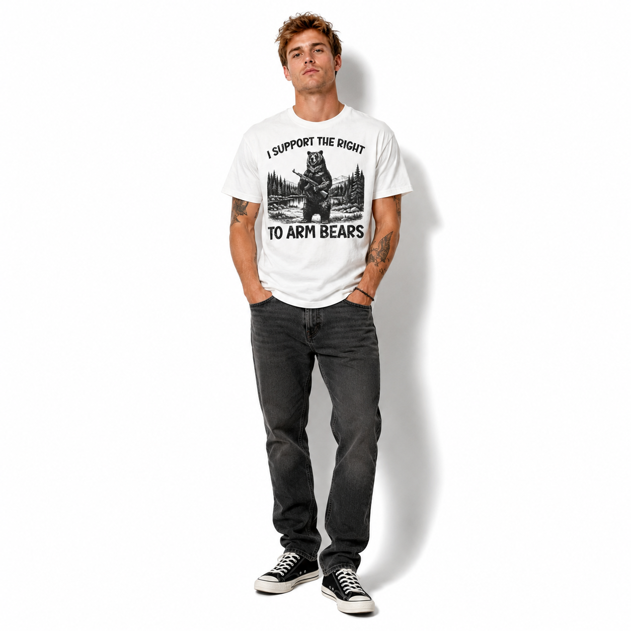 Funny I Support the Right to Arm Bears Meme Graphic T-Shirt for Men