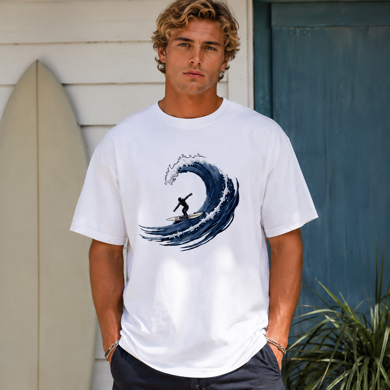 Surfing Wave T-Shirt - Japanese Woodcut Art Style - Surfer Graphic Tee