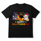 Happy Hallothanksmas Funny Cats Halloween Thanksgiving Christmas Men's T-Shirt