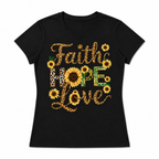 Women's Faith Hope Love Sunflower Heart Graphic T-Shirt Christian Casual Tee