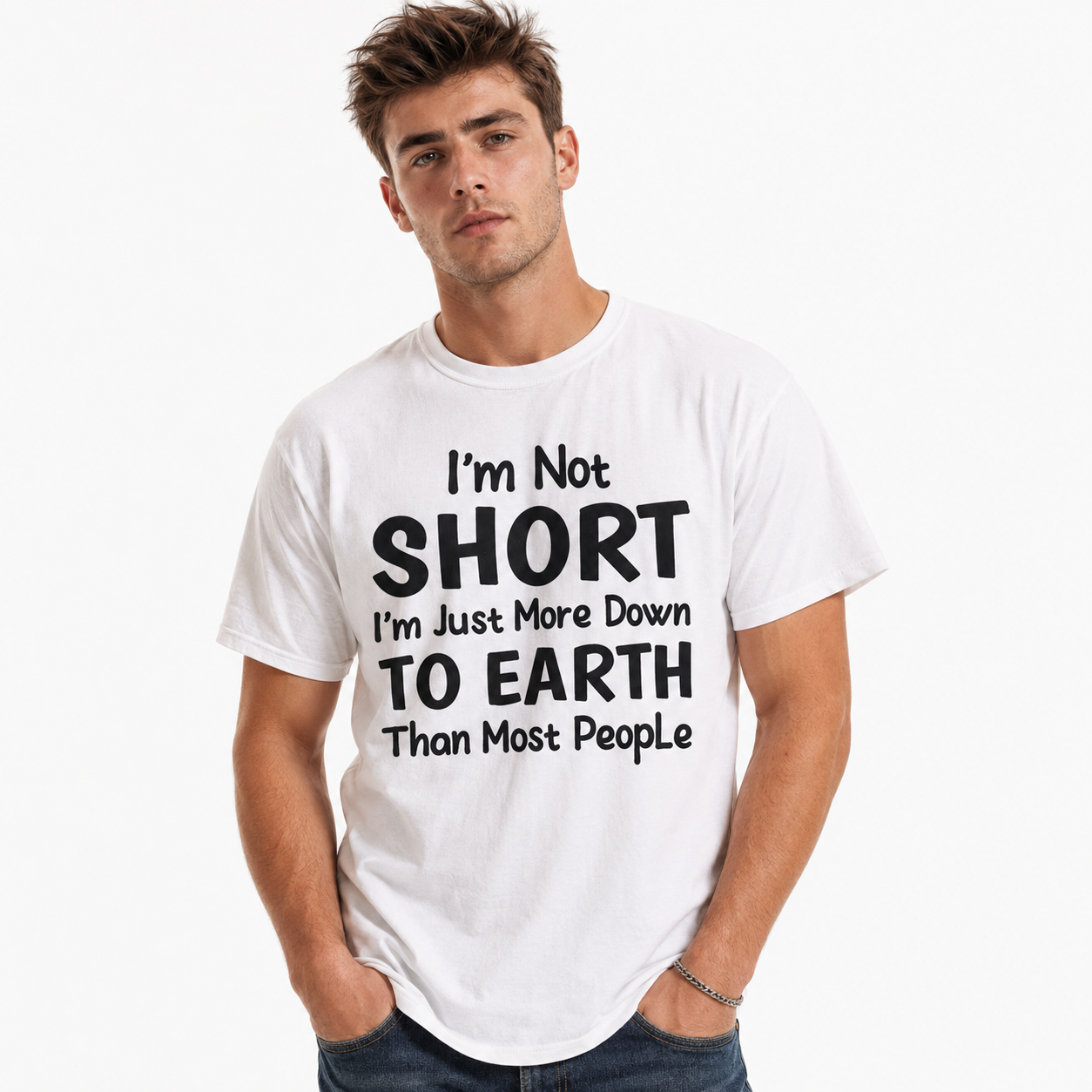 I'm Not Short I'm Just More Down to Earth Funny Quote Men's T-Shirt