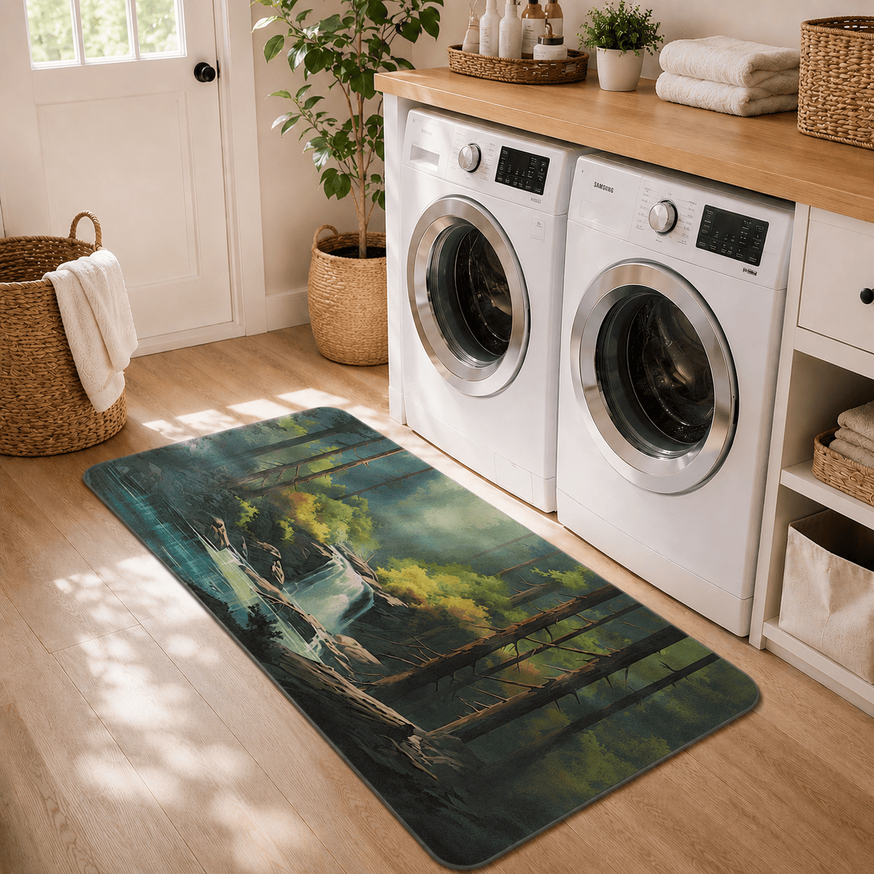 Forest Waterfall Floor Mat Quick Dry Super Absorbent Non Slip Nature Decor