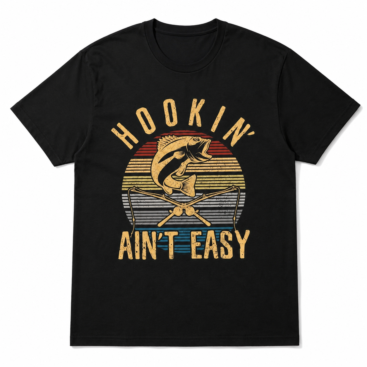 Hookin' Ain't Easy Vintage Fishing Graphic T Shirt Fish Hook Angler Gift
